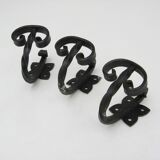 Set of 3 small twisted wrought iron coat hooks