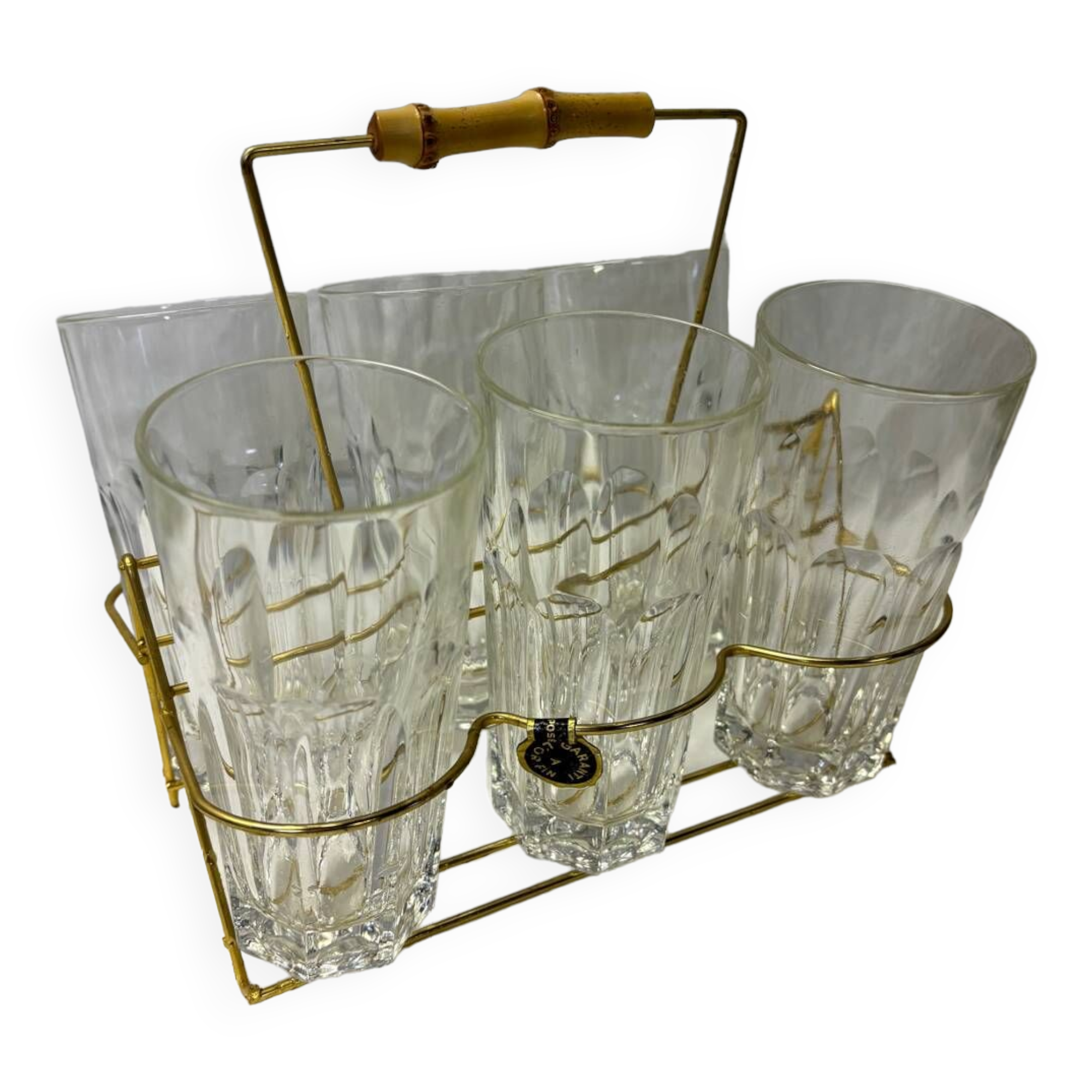 Set of 6 lemonade glasses with brass support