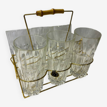 Set of 6 lemonade glasses with brass support