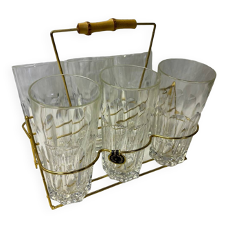 Set of 6 lemonade glasses with brass support