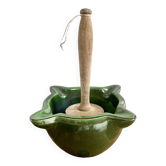 Ceramic mortar and wooden pestle