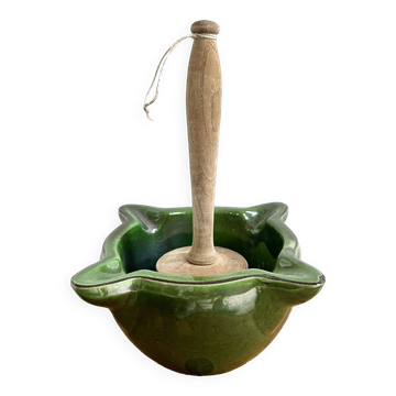 Ceramic mortar and wooden pestle