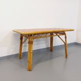 Vintage dining table in rattan and ceramic from Vallauris from the 50s and 60s