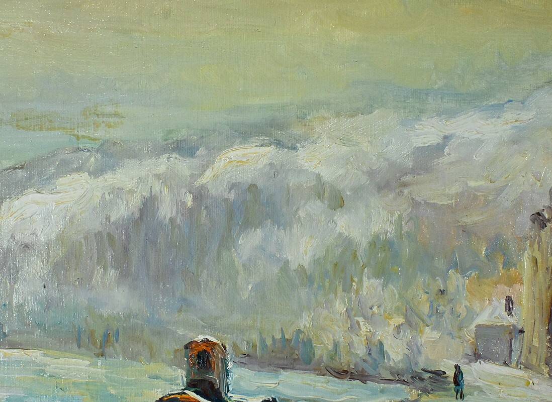 Painting “Under the Snow”, signed J.J Duboc – 1980
