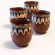 Set of 4 Bulgarian ceramic Troyan mugs from the 1970s, vintage glazed stoneware.