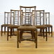 Série de 6 chaises en bambou & tissu 1980