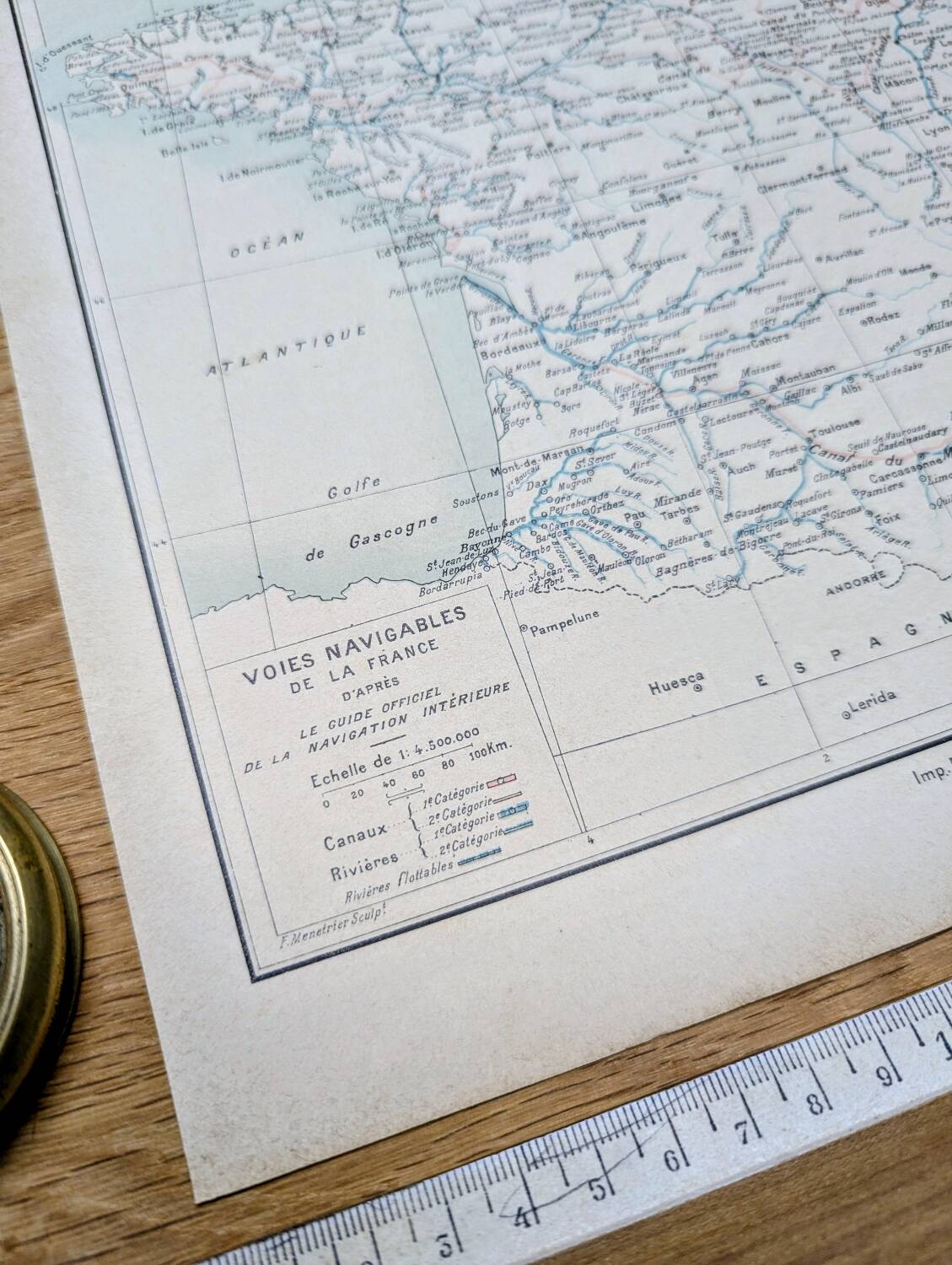 Carte des voies navigables de France, originale imprimée en 1896.