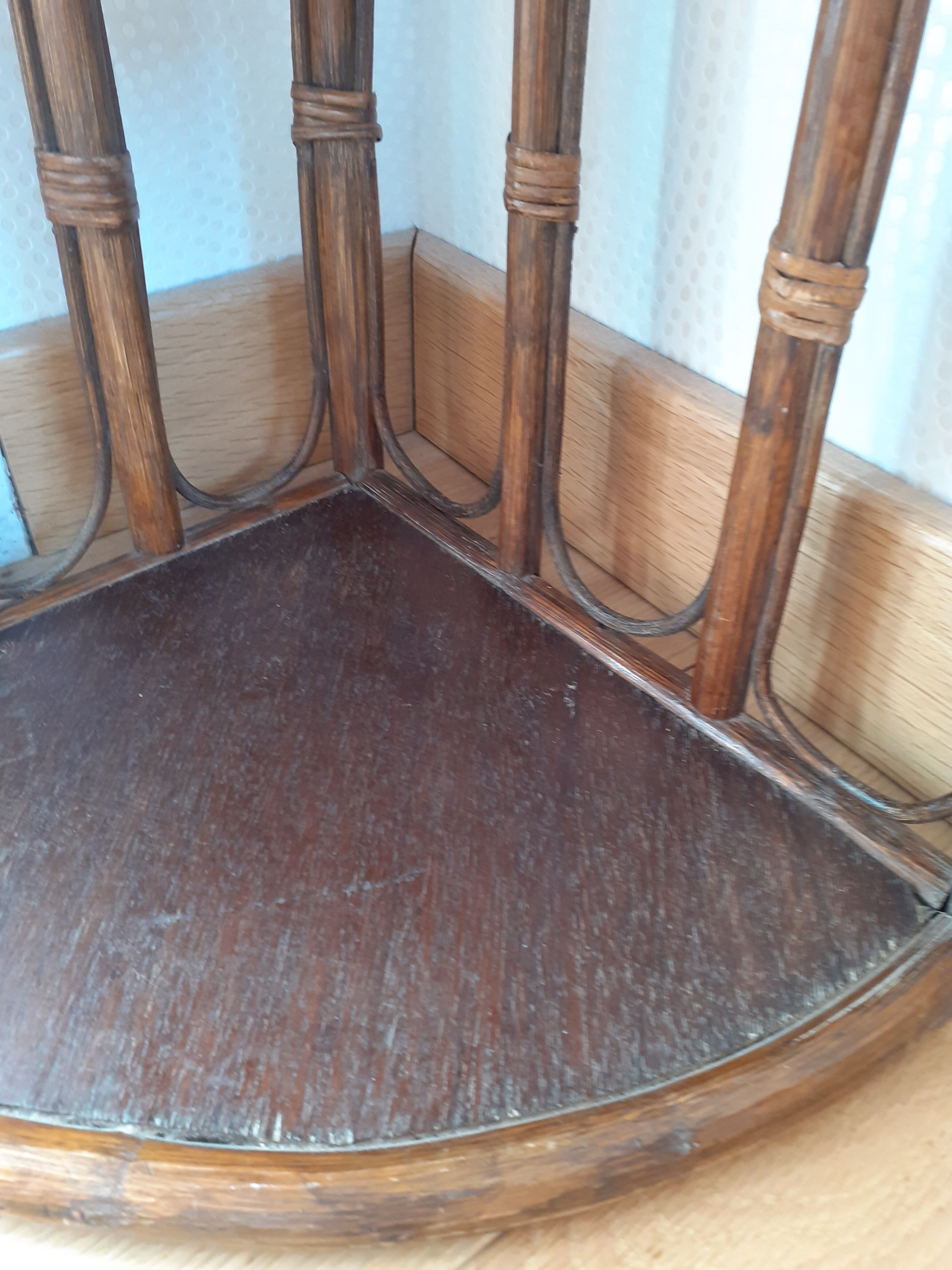 Rattan corner wall shelf