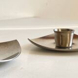 Vintage brushed metal geometric candle holders