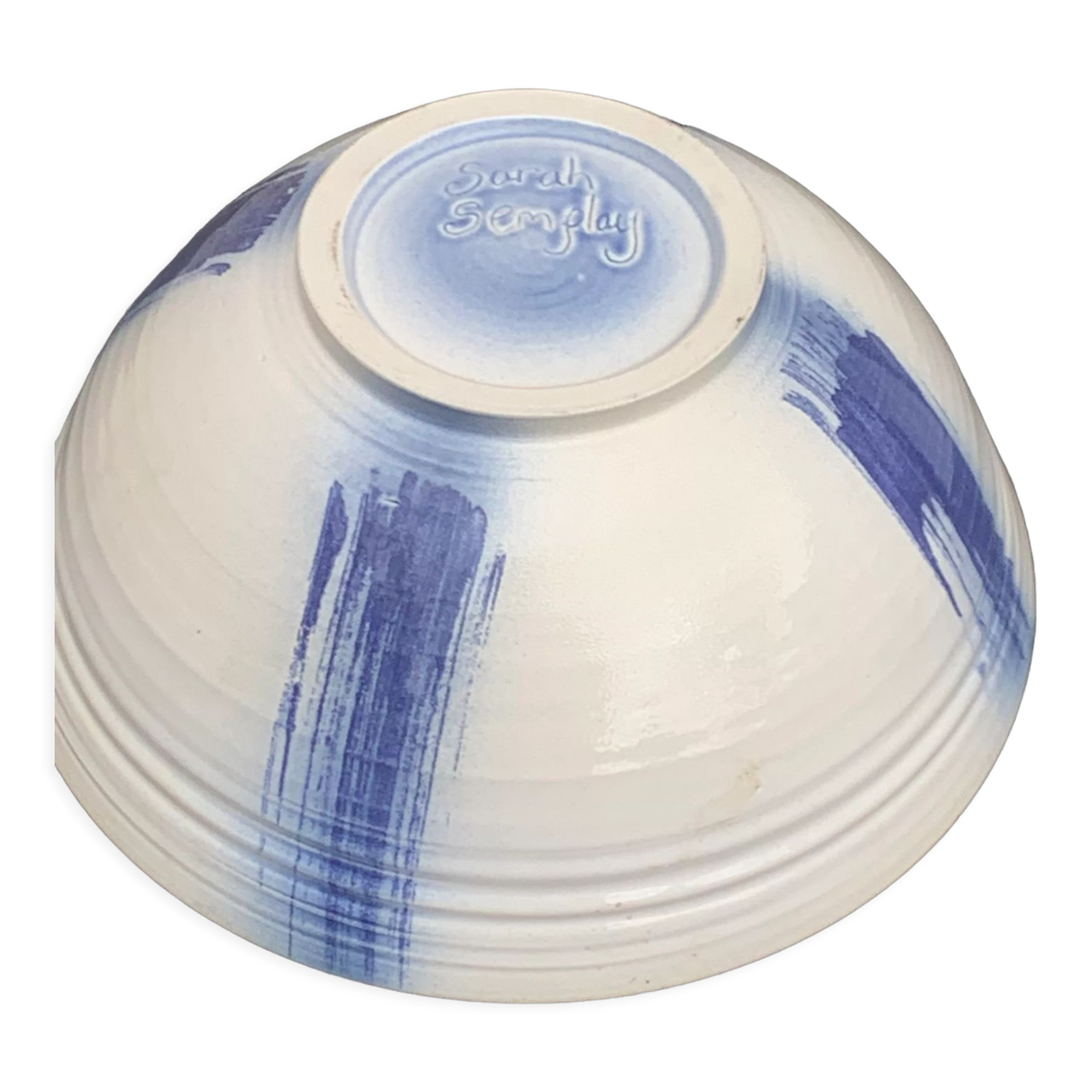 Glazed ceramic salad bowl signed by ceramicist Sarah Semplay vintage
