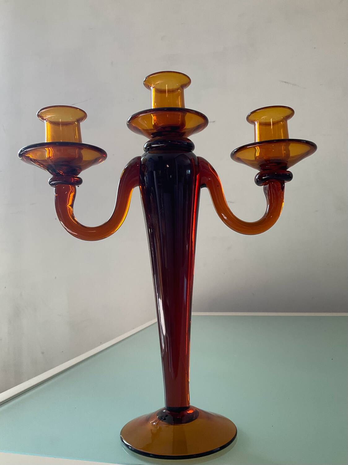 Amber glass chandelier from the 70s