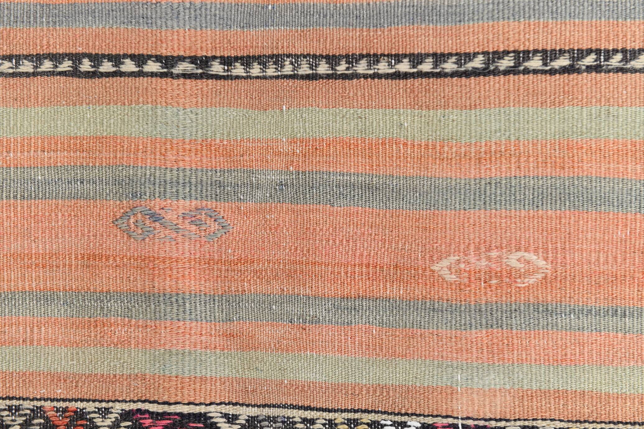 5x9 Rug For Living Room Salmon Green Kilim Rug, 145x288Cm