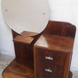 Art Deco dresser, solid walnut, veneer, 3 drawers, mirror.
