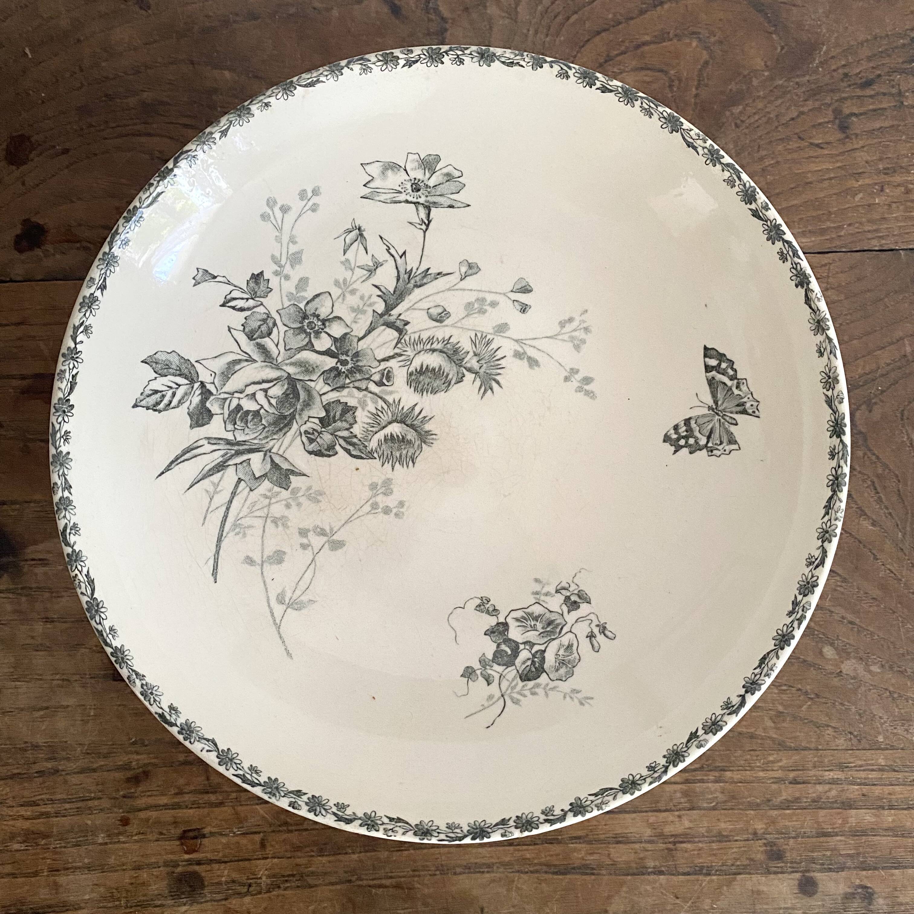 HB&Cie ironstone fruit bowl decorated with flowers, birds and butterflies
