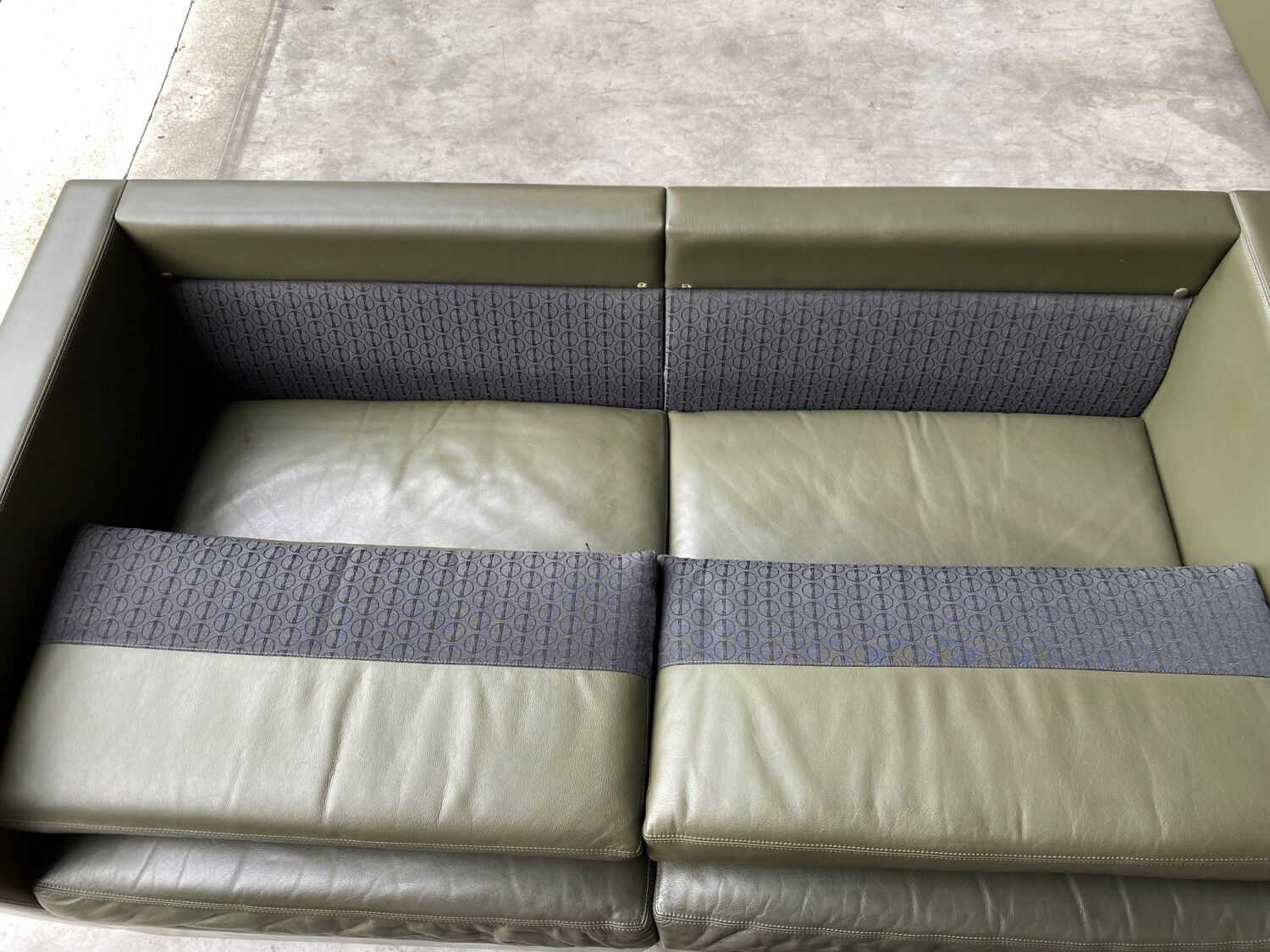 2-seater sofa and 2 armchairs set Pfister for Knoll khaki leather