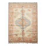 Handmade Rustic Vintage Turkish Rug, Beige & Blue Geometric Rug 220x145 cm