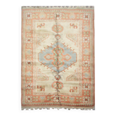Handmade Rustic Vintage Turkish Rug, Beige & Blue Geometric Rug 220x145 cm