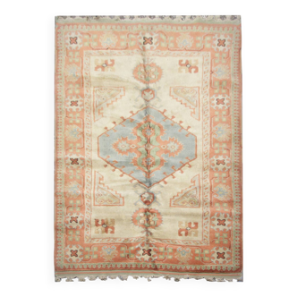 Handmade Rustic Vintage Turkish Rug, Beige & Blue Geometric Rug 220x145 cm