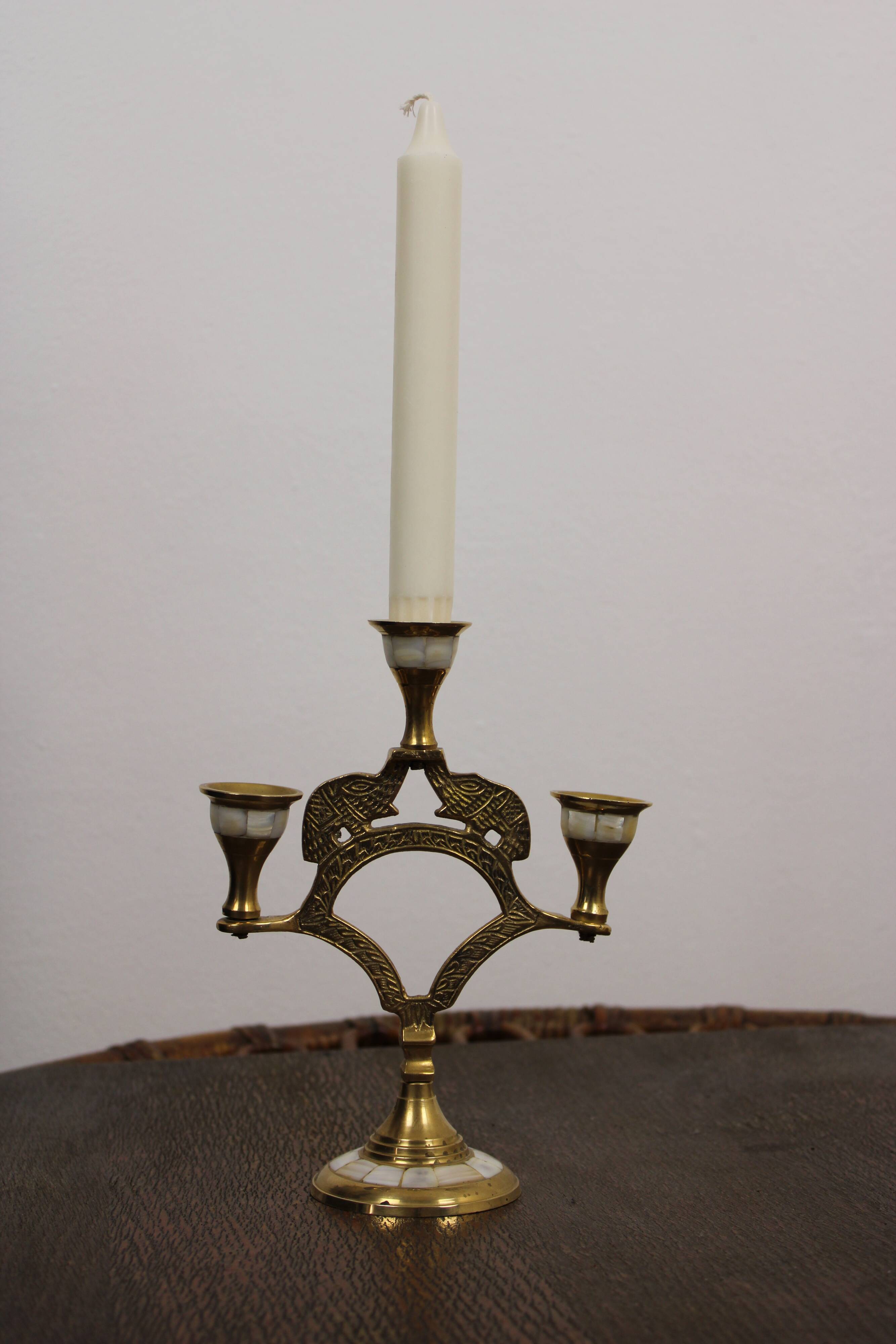 Brass and mother-of-pearl candlestick