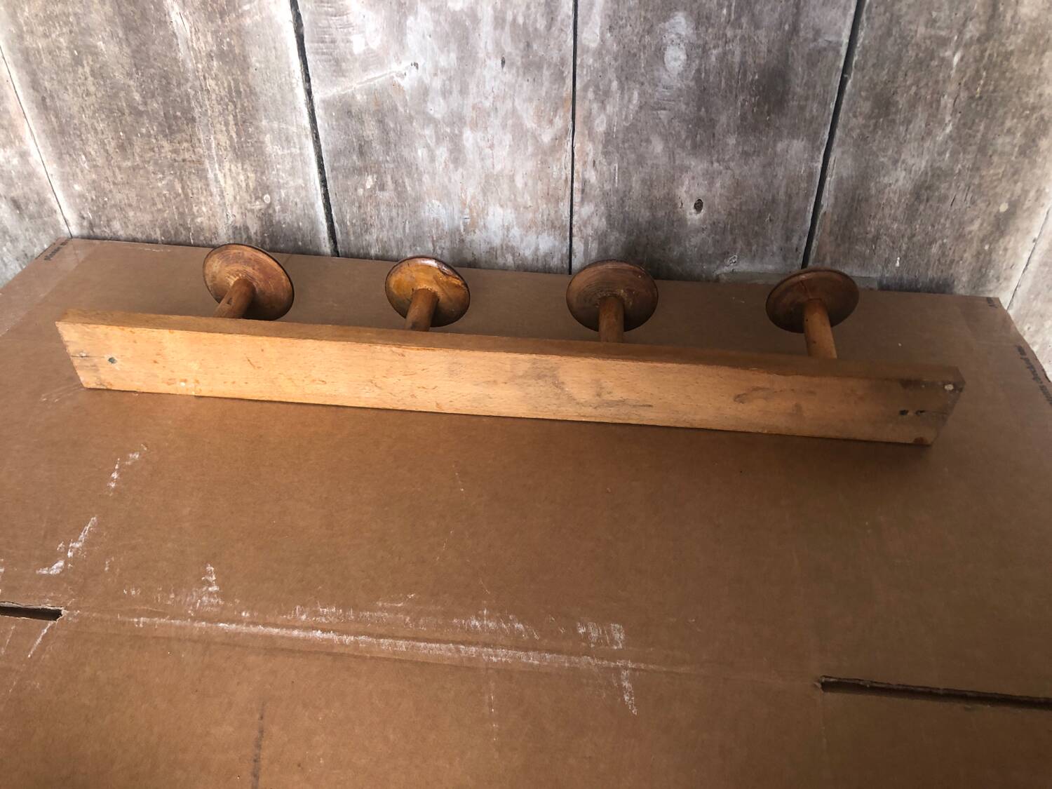 Old Wall Coat Rack x4 Vintage Turned Wood #A702