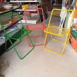 Vintage metal folding chair trio "Grillage" - Ted Net