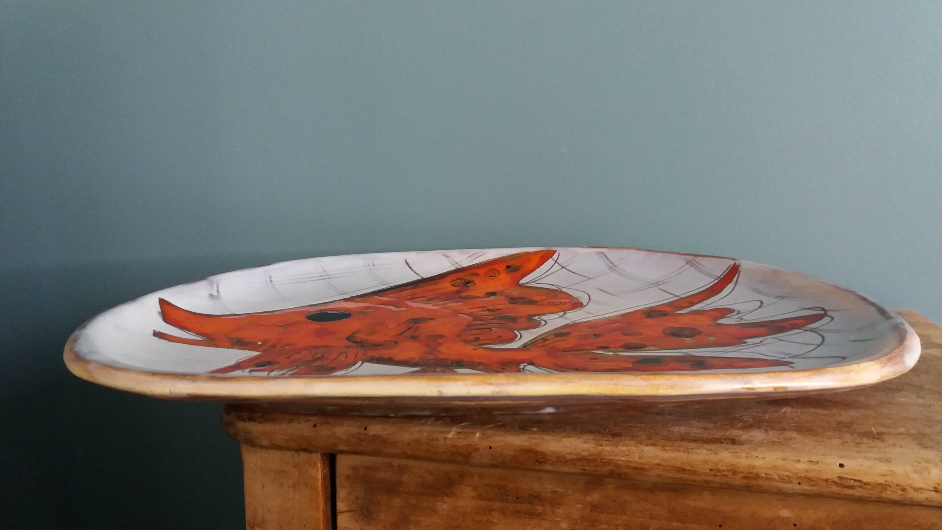 Plate signed Monique Brunner, Pansier, Pottery of the Aquarius, Vallauris