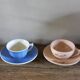 2 coffee cups and saucers pink Digoin Sarreguemines blue Villeroy Boch