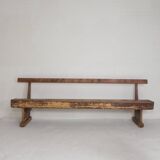 Pine bench with backrest, 2.5 metres long, 1950s.