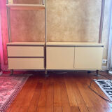 Library, vintage glass and gold aluminium display case, 1980s.