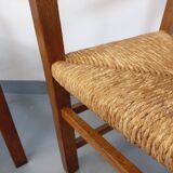 Set of 2 vintage brutalist armchairs in oak wood and straw
