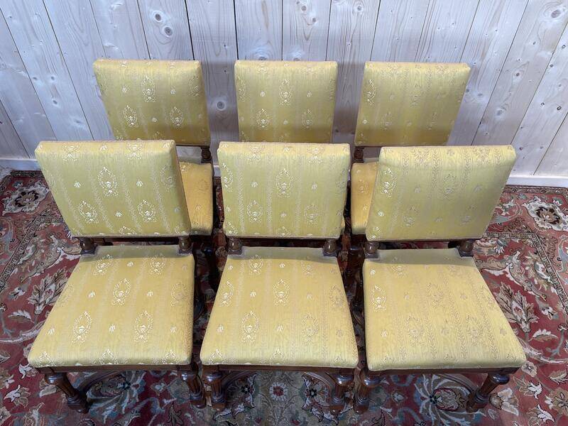 Suite de 6 chaises Napoléon III en noyer et tissu