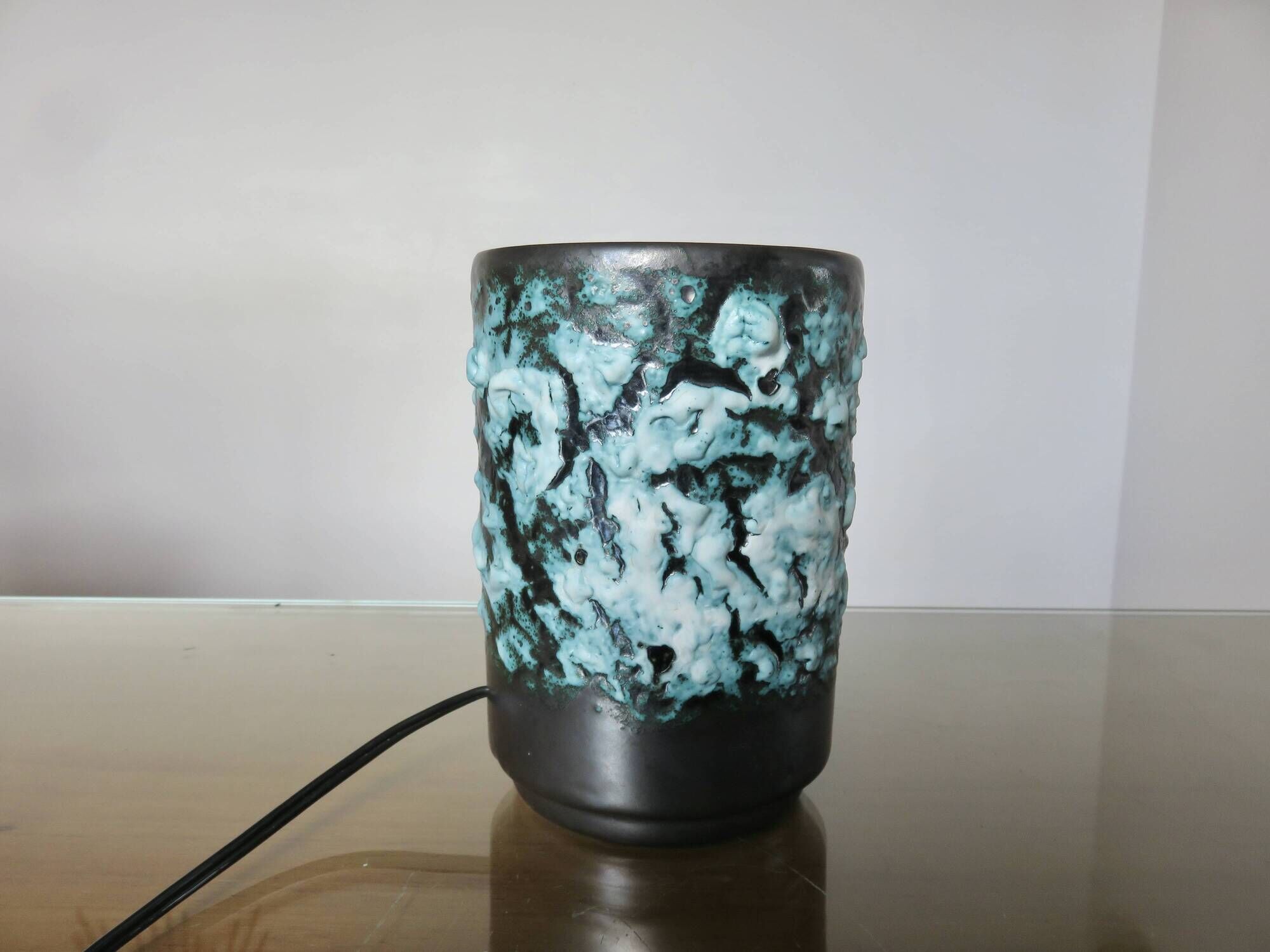 Lamp creations "LUC VALLAURIS" in black and blue fat lava ceramic, 1950.