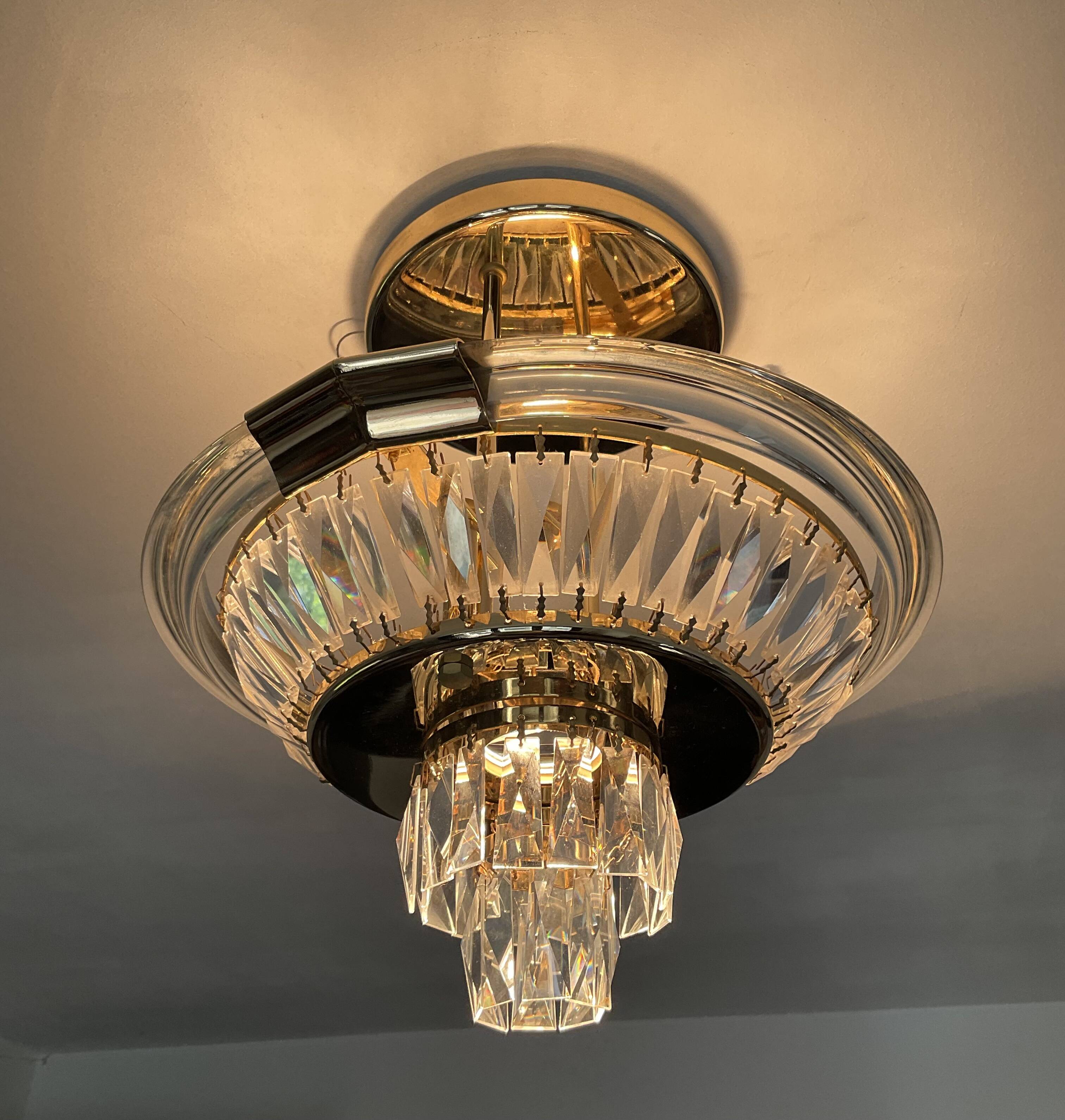 Vintage Bakalowits & Söhne ceiling light in brass and crystal