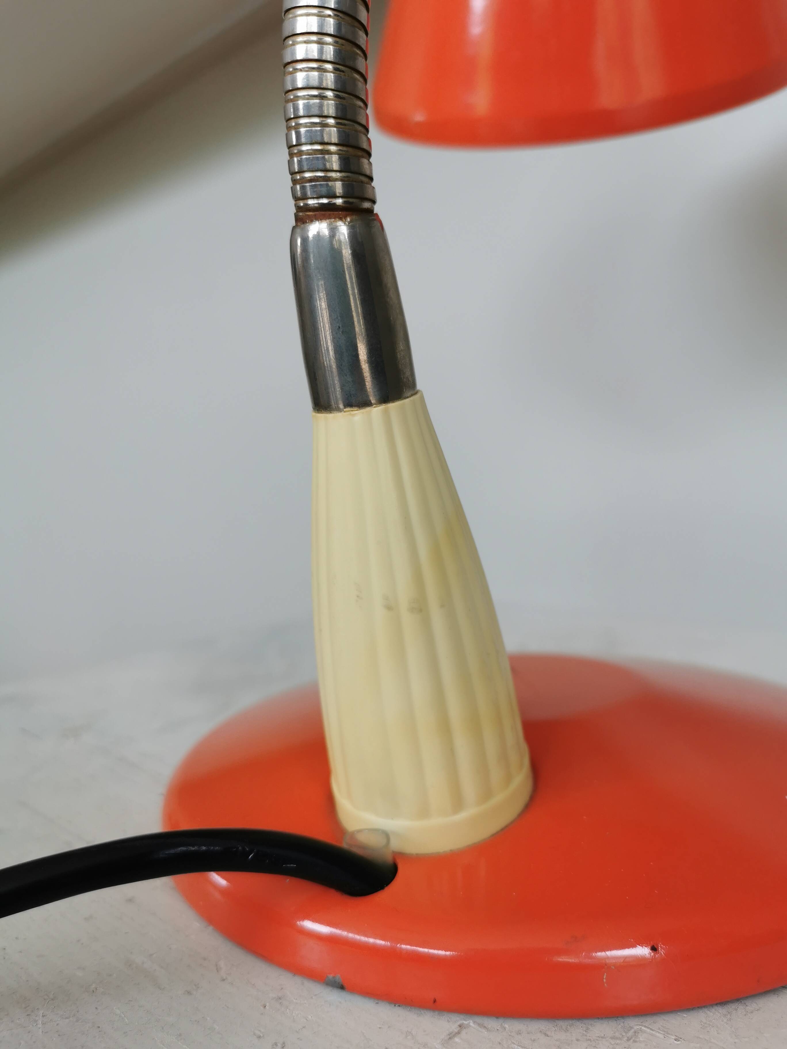 Vintage Orange Gooseneck Desk Lamp: 1970s Industrial Table Light