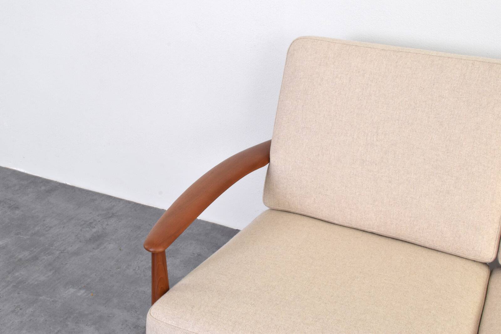Mid-Century Danish Teak & Wool Sofa by Grete Jalk for France & Søn