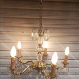 Exceptional bronze chandelier with crystal pendants in working order circa 1910