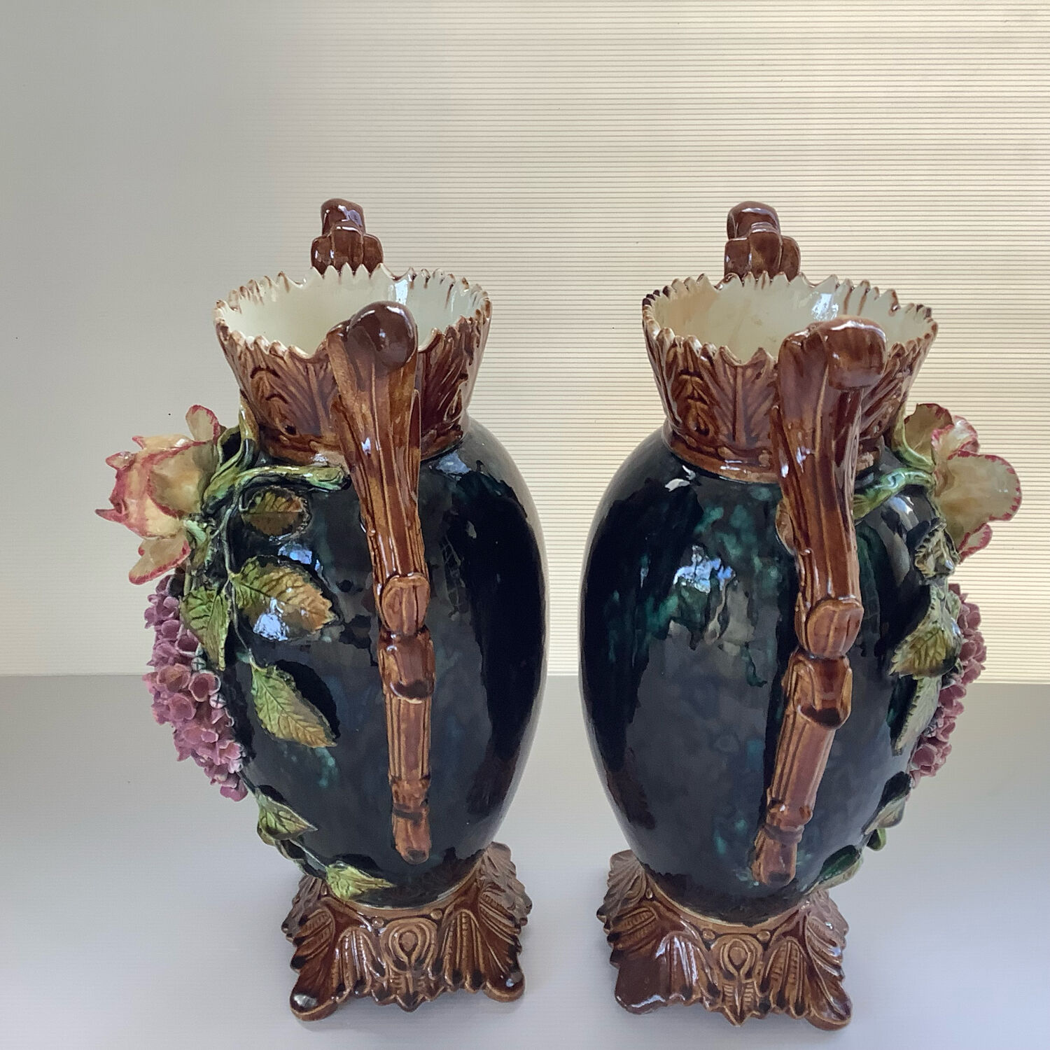 Art Nouveau Pair of Barbotine Vases France