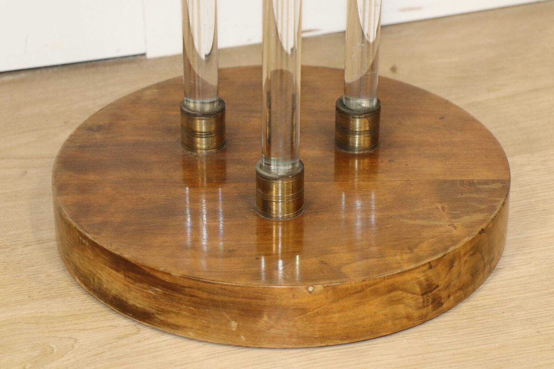 Art Deco side table in wood, brass and glass