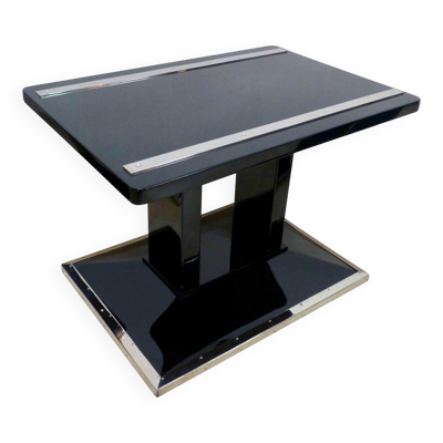 Table d'appoint Art Déco Bauhaus en laque noire et chrome, Autriche, années 1920.