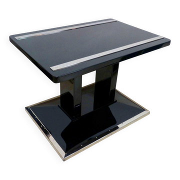 Table d'appoint Art Déco Bauhaus en laque noire et chrome, Autriche, années 1920.