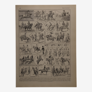 Original lithograph on horseback riding