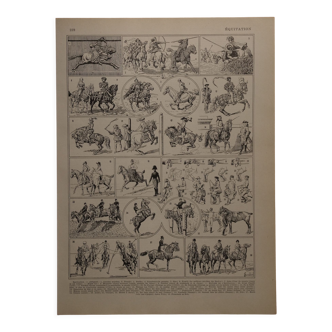 Original lithograph on horseback riding