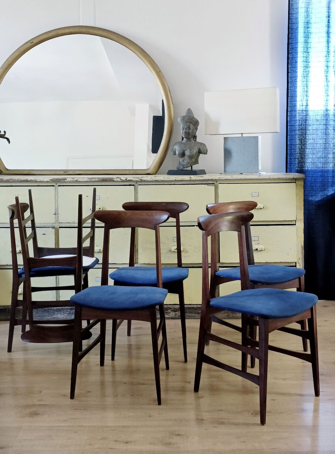 1960s Italian teak chairs in blue