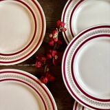 Set of 8 flat plates and a vintage dish, red and gold decorations, manufactured