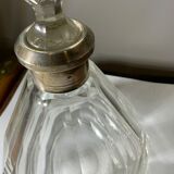 Flacon ancien en cristal col en argent poinçonné art déco à facettes