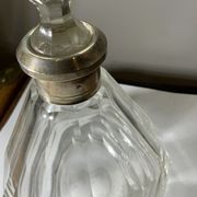 Antique crystal bottle with art deco hallmarked silver neck with facets