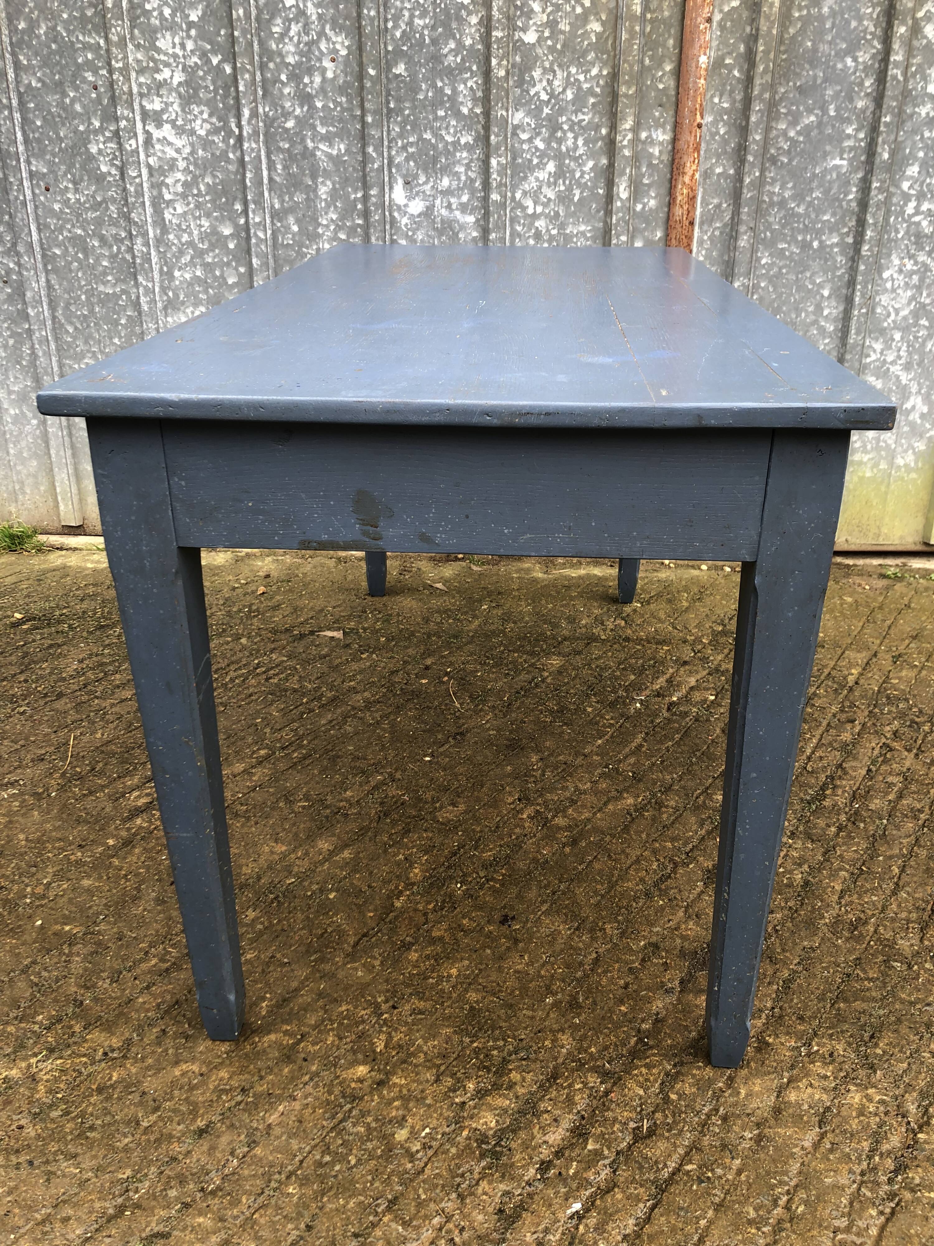 Reconstruction period oak table with 1 drawer painted blue.