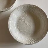 Set de 6 assiettes calotte en faïence anglaise Burleigh Davenport relief feuille de vigne et fraise