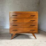 Commode vintage en chêne 4 tiroirs pied compas