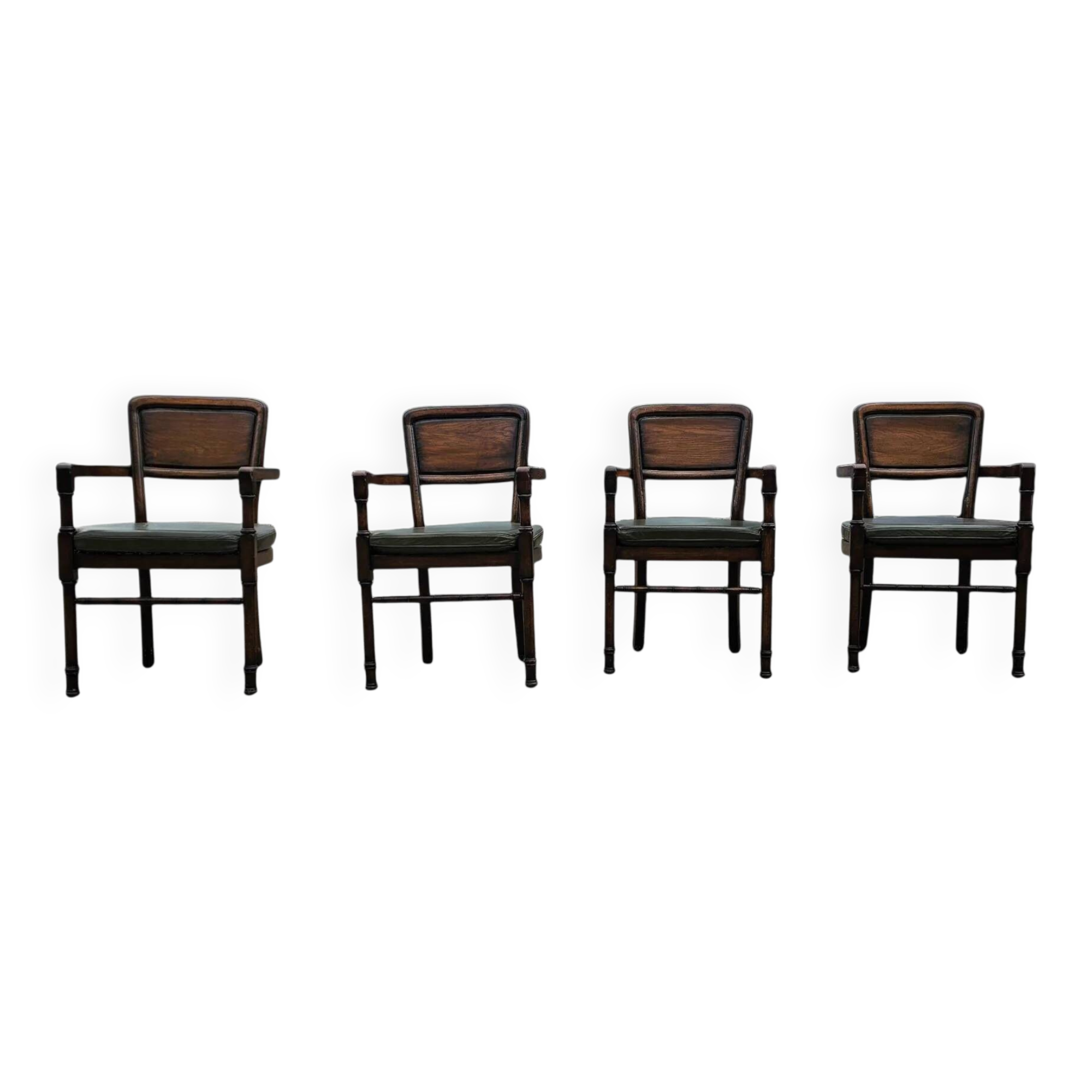 4 x RAC Royal English dining chairs / green leather cushions